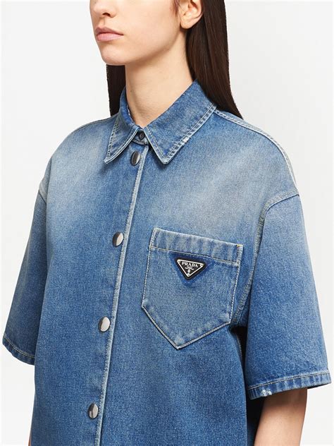 prada logo plaque denim shirt|Prada jeans women.